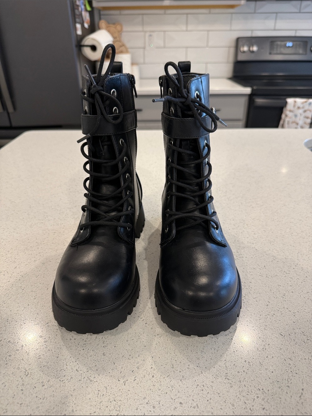 Arizona Jean Company Black Lace-Up Combat Boots with Ankle Strap